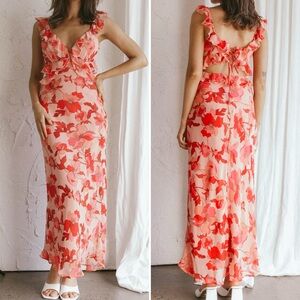 Selfie Leslie Red and Pink Floral Midi Dress